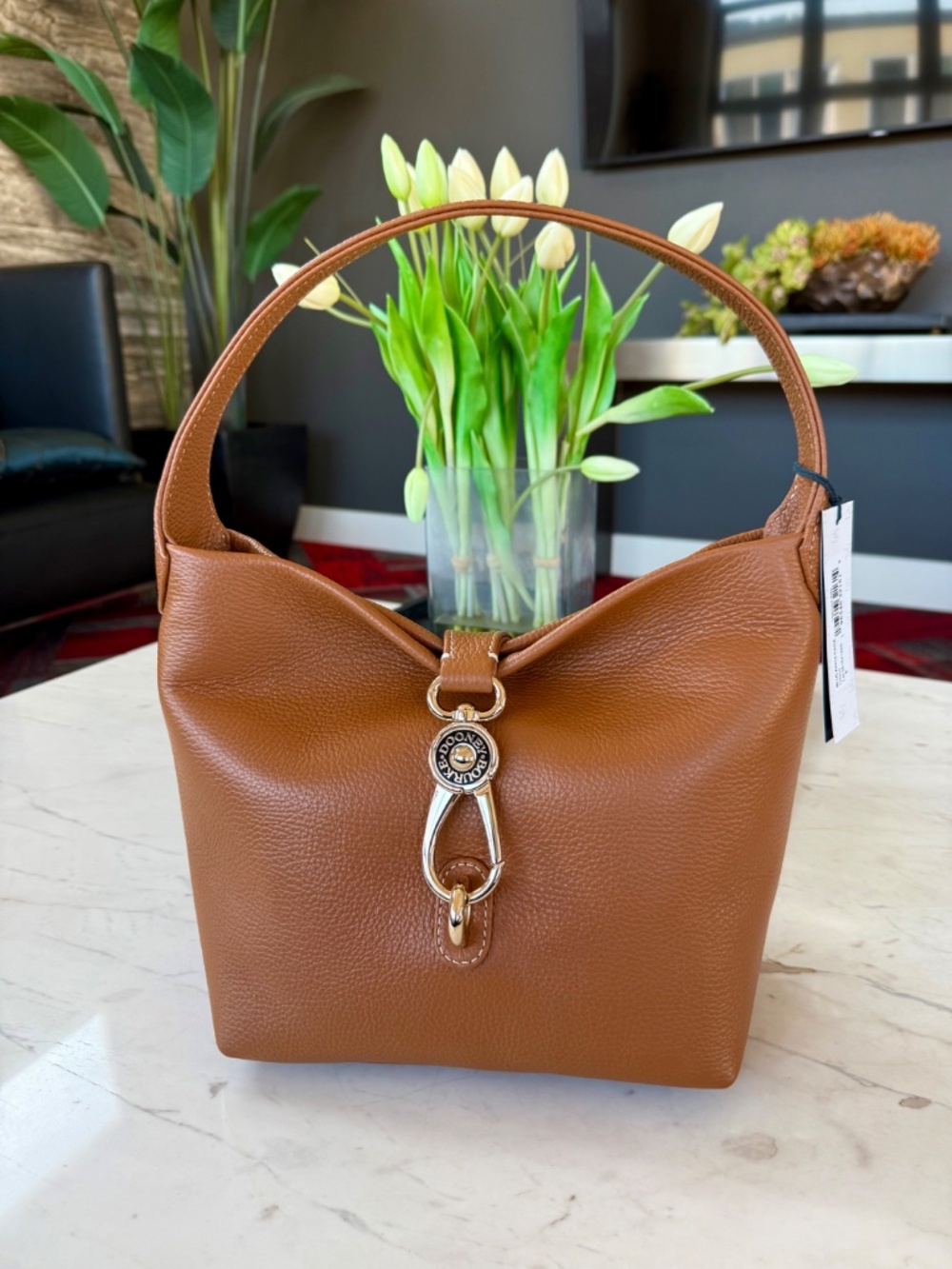 New Dooney & Bourke Lucca Leather Logo Lock Hobo Handbag - Picture 15 of 16